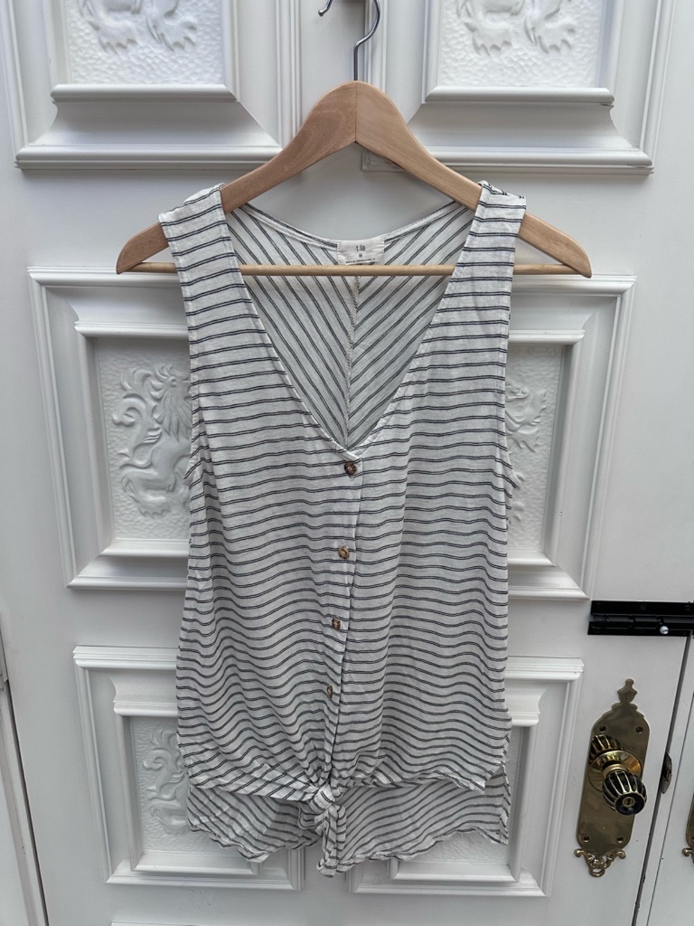 T.La/Anthropologie - White and Black Striped Sleeveless Top - Size MEDIUM
